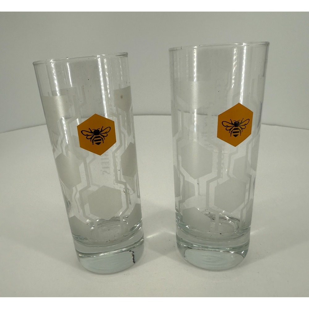 2 Jack Daniels Tennessee Honey Whiskey Highball Glasses Bee Honeycomb Design